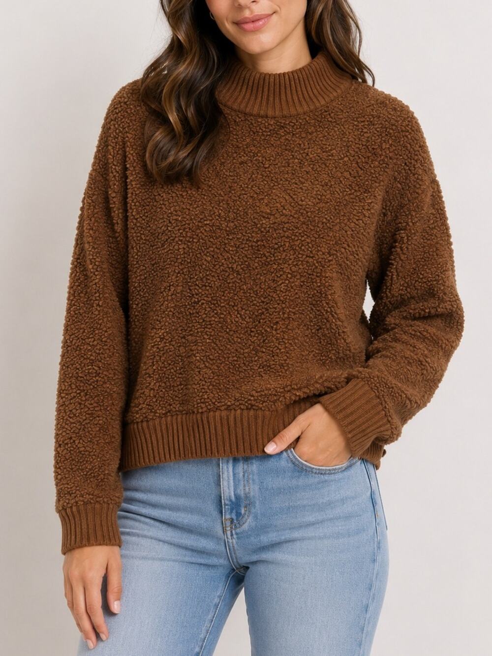 Anthropologie Six Crisp Days Boucle Teddy Sweatshirt Sweater Brown XS Small